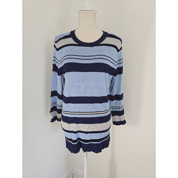 Investments Blue Striped Ribbed Knit Pullover Sweater Color Block Studded 1X - Picture 1 of 9